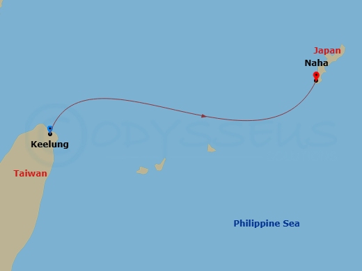 1 Night - Cruise from Keelung to Naha - Costa Serena - Starting in Keelung, Taiwan, Okinawa (Naha) itinerary map