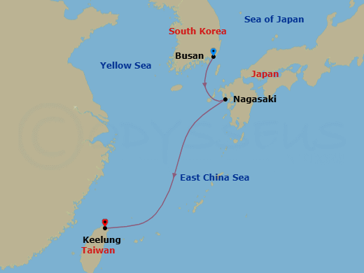 3 Night - Far East from Pusan - Costa Serena - Starting in Pusan, Nagasaki, Keelung, Taiwan itinerary map