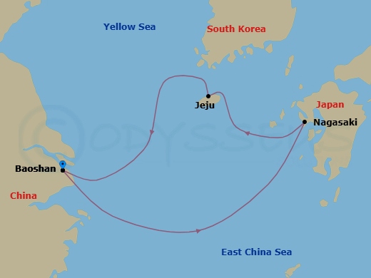 5 Night - Nagasaki & Jeju Cruise - Spectrum of the Seas - Starting in Shanghai (Baoshan), China, Nagasaki, Japan, Jeju (Seogwipo), South Korea, Shanghai (Baoshan), China itinerary map