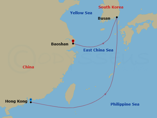 5 Night - Busan Cruise - Spectrum of the Seas - Starting in Hong Kong, China, Busan, South Korea, Shanghai (Baoshan), China itinerary map