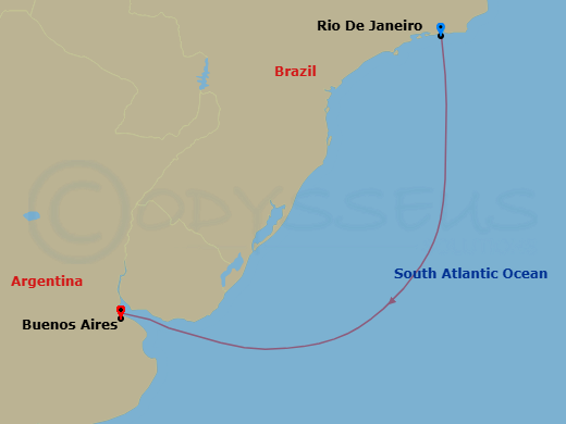 3 Night - South America from Rio De Janeiro to Buenos Aires - Costa Serena - Starting in Rio de Janeiro, Brazil, Buenos Aires, Argentina itinerary map