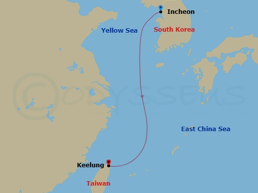 3 Night - Far East - MSC Bellissima - Starting in Incheon, South Korea, Keelung (Taipei) Taiwan, China itinerary map