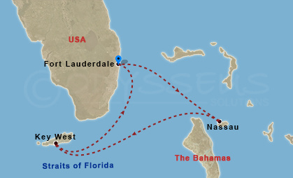4 Night - Key West & Bahamas Cruise - Celebrity Reflection - Starting in Fort Lauderdale, Florida, Nassau, Bahamas, Key West, Florida, Fort Lauderdale, Florida itinerary map