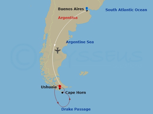 12 Night - Antarctic Explorer - Viking Octantis Tours - Starting in Buenos Aires, Ushuaia, Sail the Drake Passage, Antarctica, Sail the Drake Passage, Scenic Sailing : Cape Horn, Ushuaia itinerary map