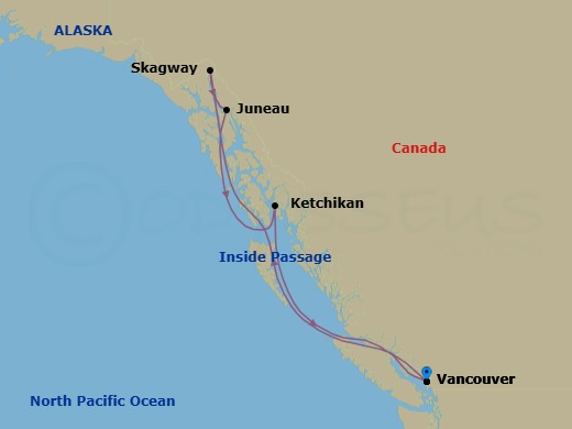 7 Night - Alaska Cruise from Vancouver - Disney Wonder - Starting in Vancouver, Glacier Viewing, Skagway, Juneau, Ketchikan, Vancouver itinerary map