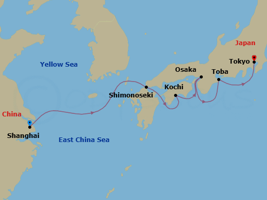 6 Night - A Journey of Shimmering Shores & Sacred Heritage - EXPLORA III - Starting in Shanghai, Shimonoseki, Kochi, Osaka, Toba, Tokyo itinerary map