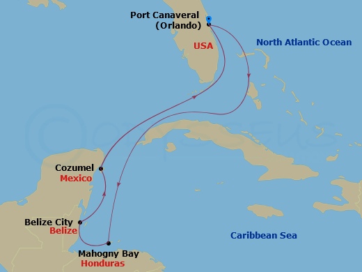 7 Night - Eastern Caribbean - Carnival Mardi Gras - Starting in Port Canaveral (Orlando), Fl, Amber Cove, Dominican Republic, Nassau, Bahamas, Relaxaway, Half Moon Cay, Celebration Key, the Bahamas, Port Canaveral (Orlando), Fl itinerary map