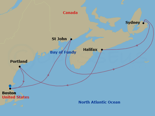 7 Night - Canada & New England - Boston - Norwegian Breakaway - Starting in Boston, Ma, Saint John NB (Bay of Fundy), Sydney NS, Cape Breton Island, Canada, Halifax, Canada, Portland ME, Boston, Ma itinerary map