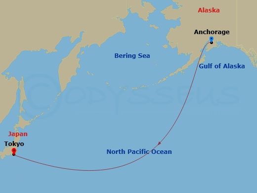13 Night - Ocean Crossings - Star Seeker - Starting in Anchorage (Seward), Alaska, Tokyo, Japan itinerary map