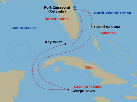 7 Night - Key West, Grand Cayman & Bahamas - Celebrity Apex - Starting in Orlando (Port Canaveral), Fl, Key West, Florida, George Town, Grand Cayman, Grand Bahama Island, Bahamas, Orlando (Port Canaveral), Fl itinerary map