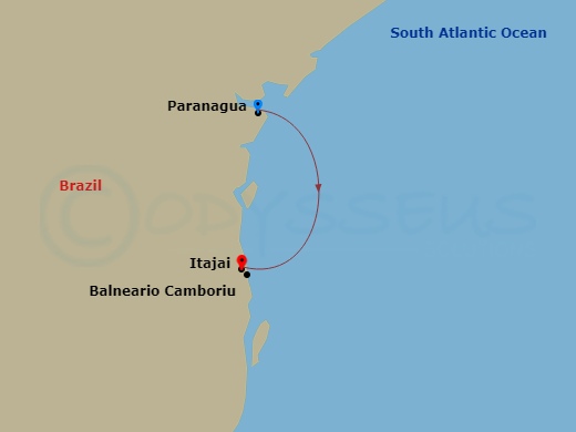 1 Night - South America - MSC Musica - Starting in Paranagua, Brazil, Itajai, Brazil itinerary map