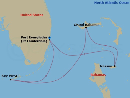 5 Night - Key West & Bahamas Cruise - Celebrity Summit - Starting in Fort Lauderdale, Florida, Nassau, Bahamas, Grand Bahama Island, Bahamas, Key West, Florida, Fort Lauderdale, Florida itinerary map