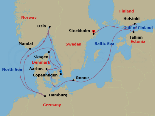14 Night - An Extended Journey Between Viking Heritage and Royal Elegance - EXPLORA V - Starting in Copenhagen, Skagen, Oslo, Mandal, Hamburg, Copenhagen, Aarhus, Ronne, Tallinn, Helsinki, Stockholm itinerary map