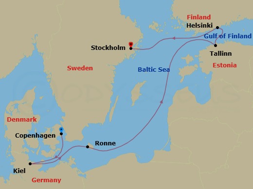 7 Night - A Journey of Nordic Cities, Breathtaking Nature & Timeless Heritage - EXPLORA V - Starting in Copenhagen, Kiel, Ronne, Tallinn, Helsinki, Stockholm itinerary map