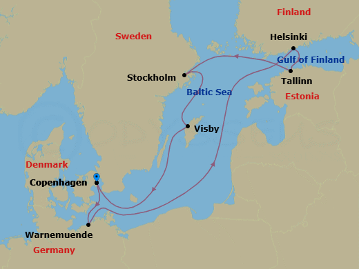 7 Night - A Journey Through Medieval Cities, Modern Waterfronts & Tranquil Islands - EXPLORA IV - Starting in Copenhagen, Berlin / Warnemunde, Helsinki, Tallinn, Stockholm, Visby (Gotland), Copenhagen itinerary map