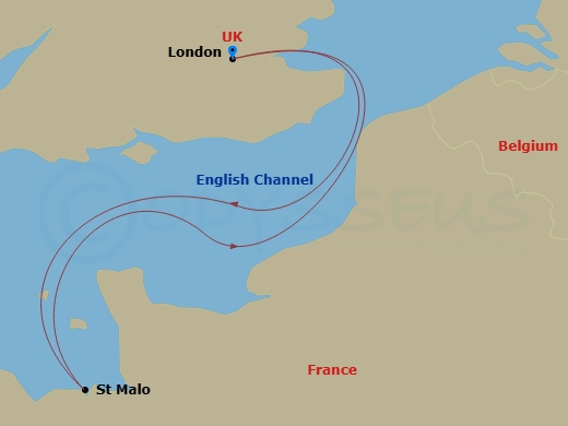 4 Night - Quick Getaways : St. Malo Getaway - Star Pride - Starting in London, Cruising Thames River, St-Malo, London itinerary map