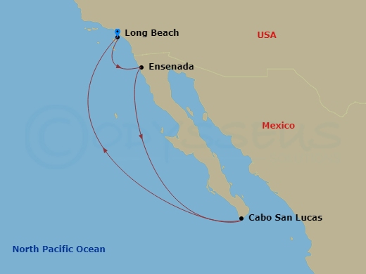 6 Night - Mexican Riviera - Carnival Panorama - Starting in Long Beach (Los Angeles), Ca, Ensenada, Mexico, Cabo San Lucas, Mexico, Long Beach (Los Angeles), Ca itinerary map