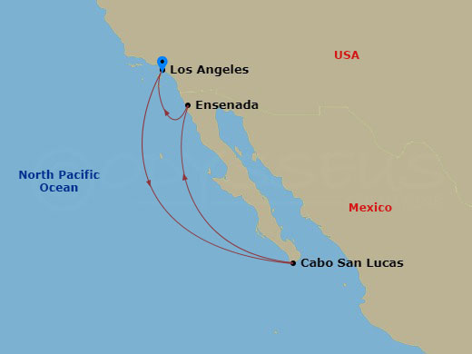6 Night - Mexican Riviera - Carnival Panorama - Starting in Long Beach (Los Angeles), Ca, Cabo San Lucas, Mexico, Ensenada, Mexico, Long Beach (Los Angeles), Ca itinerary map