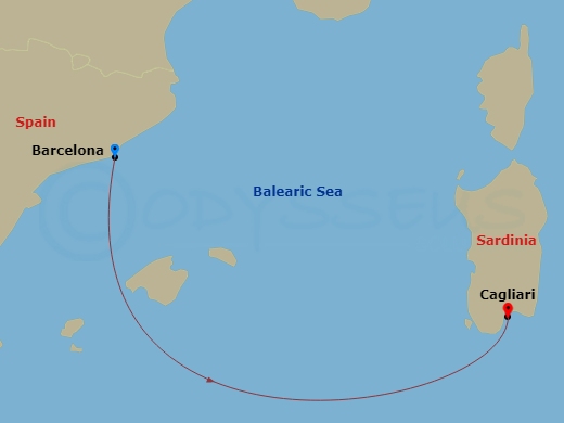 2 Night - Cruise from Barcelona to Cagliari - Costa Smeralda - Starting in Barcelona, Cagliari itinerary map