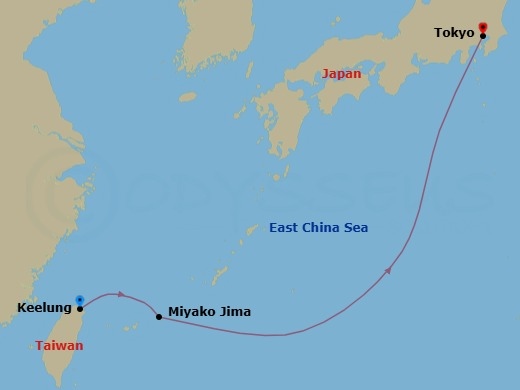 4 Night - Far East - MSC Bellissima - Starting in Keelung (Taipei) Taiwan, China, Miyako Island, Japan, Tokyo, Japan itinerary map