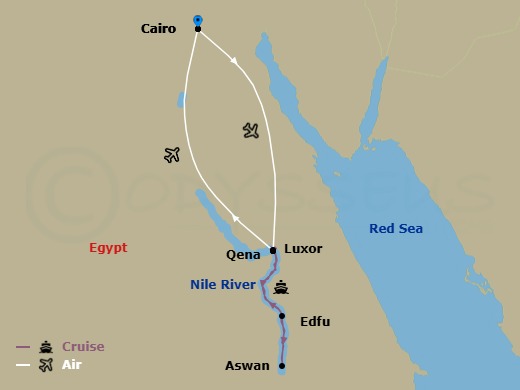 11 Night - Secrets of Egypt & the Nile with Cruise and Land Package : Cairo Pre-Cruise, Cruise Roundtrip Luxor, Cairo Post-Cruise - AmaLilia Tours - Starting in Cairo, Luxor, Edfu, Aswan, Keglsugl, Luxor, Qena, Luxor, Cairo itinerary map
