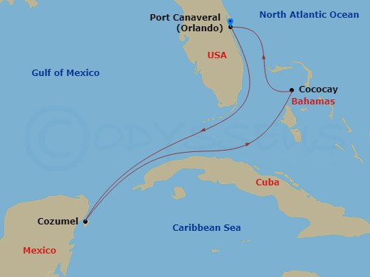 5 Night - Perfect Day Cococay & Caribbean - Explorer of the Seas - Starting in Orlando (Port Canaveral), Fl, Cozumel, Mexico, Perfect Day Cococay, Bahamas, Orlando (Port Canaveral), Fl itinerary map