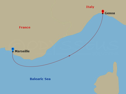 1 Night - Northern Europe - MSC Magnifica - Starting in Marseille (Provence), France, Genoa (Portofino), Italy itinerary map