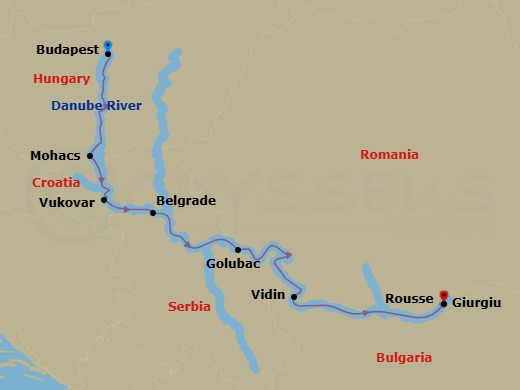 7 Night - Gems of Southeast Europe (Smithsonian Journeys) - AmaBella - Starting in Budapest, Mohacs, Vukovar, Belgrade, Golubac, Vidin, Rousse, Giurgiu itinerary map
