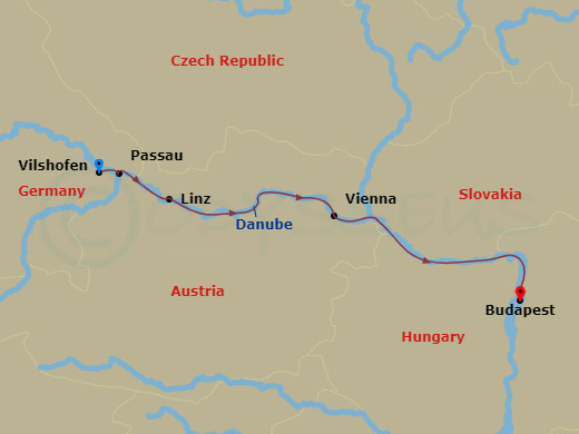 7 Night - Romantic Danube - AmaSonata - Starting in Vilshofen, Passau, Linz, Weissenkirchen, Vienna, Budapest itinerary map