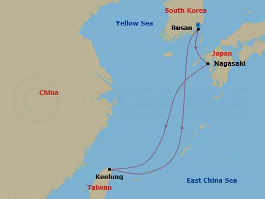 5 Night - Japan Roundtrip from Busan - Costa Serena - Starting in Pusan, Nagasaki, Keelung (Taipei), Pusan itinerary map