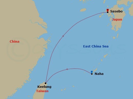 3 Night - Far East from Okinawa Is. (Naha) - Costa Serena - Starting in Okinawa (Naha), Keelung (Taipei), Sasebo itinerary map