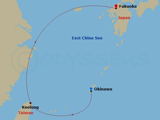3 Night - Far East from Okinawa Is. (Naha) - Costa Serena - Starting in Okinawa (Naha), Keelung (Taipei), Fukuoka itinerary map