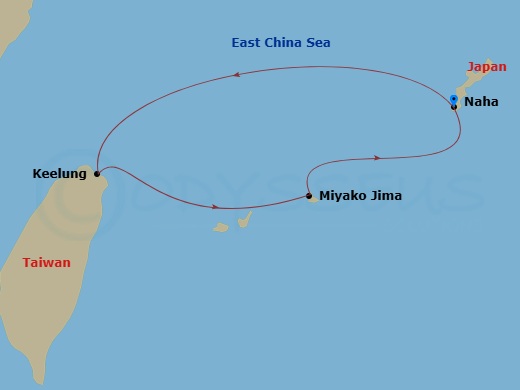 3 Night - Far East from Okinawa Is. (Naha) - Costa Serena - Starting in Okinawa (Naha), Miyakojima (Okinawa), Keelung (Taipei), Okinawa (Naha) itinerary map