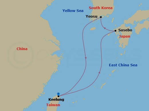 5 Night - Far East from Keelung Taiwan - Costa Serena - Starting in Keelung (Taipei), Sasebo, Yeosu, Keelung (Taipei) itinerary map