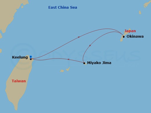 4 Night - Far East from Keelung Taiwan - Costa Serena - Starting in Keelung (Taipei), Okinawa (Naha), Miyakojima (Okinawa), Keelung (Taipei) itinerary map