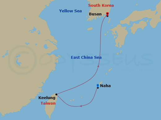 3 Night - Far East from Okinawa Is. (Naha) - Costa Serena - Starting in Okinawa (Naha), Keelung (Taipei), Pusan itinerary map