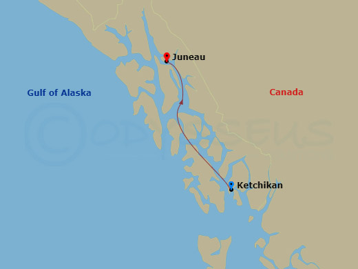 1 Night - Alaska from Ketchikan to Juneau - Queen Elizabeth - Starting in Ketchikan, AK, Juneau, AK itinerary map
