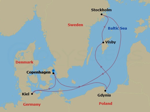 7 Night - Europe Roundtrip from Copenhagen - Costa Diadema - Starting in Copenhagen, Gdynia (Gdansk), Visby (Gotland), Stockholm, Kiel, Copenhagen itinerary map