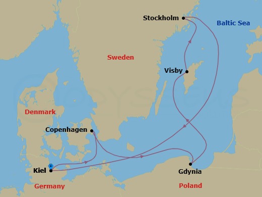 7 Night - Western Europe Roundtrip from Kiel - Costa Diadema - Starting in Kiel, Copenhagen, Gdynia (Gdansk), Visby (Gotland), Stockholm, Kiel itinerary map