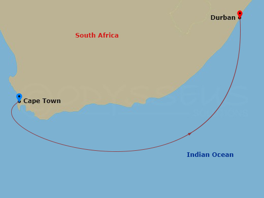 3 Night - South Africa - MSC Armonia - Starting in Cape Town, South Africa, Durban, South Africa itinerary map