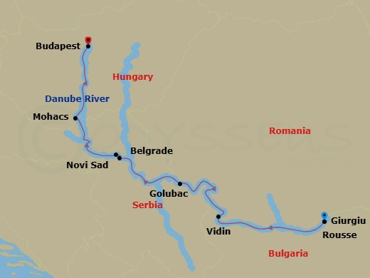 7 Night - Gems of Southeast Europe (Taste of Christmas) - AmaBella - Starting in Giurgiu, Rousse, Vidin, Golubac, Belgrade, Novi Sad, Mohacs, Budapest itinerary map