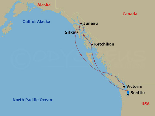7 Night - Alaska Experience - Oceania Riviera - Starting in Seattle, Ketchikan, Juneau, Sitka, Victoria CA, Seattle itinerary map