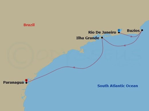 4 Night - South America - MSC Musica - Starting in Rio De Janeiro, Brazil, Buzios, Brazil, Ilha Grande, Brazil, Paranagua, Brazil itinerary map