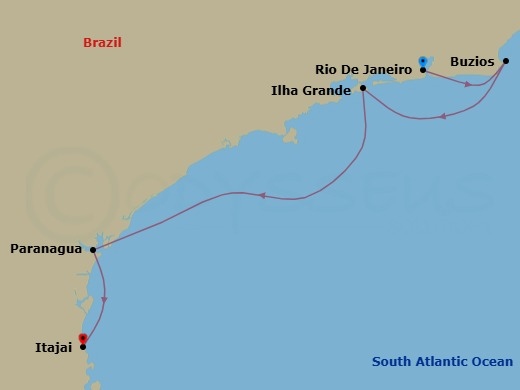 5 Night - South America - MSC Musica - Starting in Rio De Janeiro, Brazil, Buzios, Brazil, Ilha Grande, Brazil, Paranagua, Brazil, Itajai, Brazil itinerary map