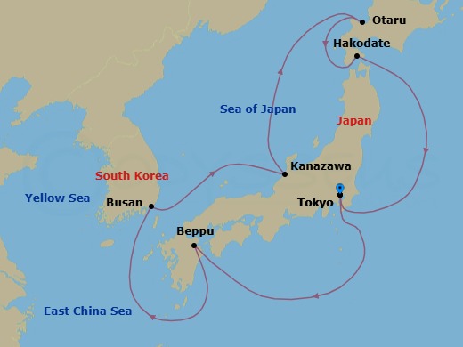 10 Night - Tokyo / Tokyo - Luminara - Starting in Tokyo, Beppu, Busan, Kanazawa, Otaru (Sapporo), Hakodate, Tokyo itinerary map