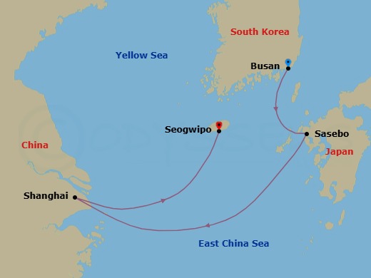 4 Night - Southeast Asia from Busan to Seogwipo - Costa Serena - Starting in Pusan, Sasebo, Shanghai, Seogwipo (Jeju) itinerary map
