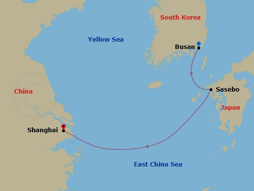 3 Night - Far East from Pusan - Costa Serena - Starting in Pusan, Sasebo, Shanghai itinerary map
