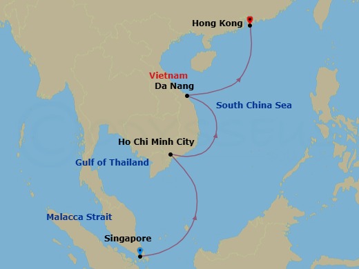 7 Night - Vietnam Intensive Cruise : Ho Chi Minh City, Hue & Hong Kong - Azamara Pursuit - Starting in Singapore, Ho Chi Minh City, Hue (Da Nang), Hong Kong itinerary map