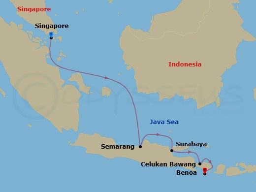 6 Night - Singapore & Indonesia Cruise : Singapore, Semarang & Benoa - Azamara Pursuit - Starting in Singapore, Semarang, Surabaya, Celukan, Bawang, Bali, Benoa, Bali itinerary map