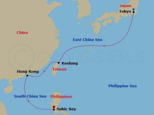 7 Night - Round World from Tokyo - Costa Serena - Starting in Tokyo, Keelung (Taipei), Hong Kong, Subic Bay itinerary map